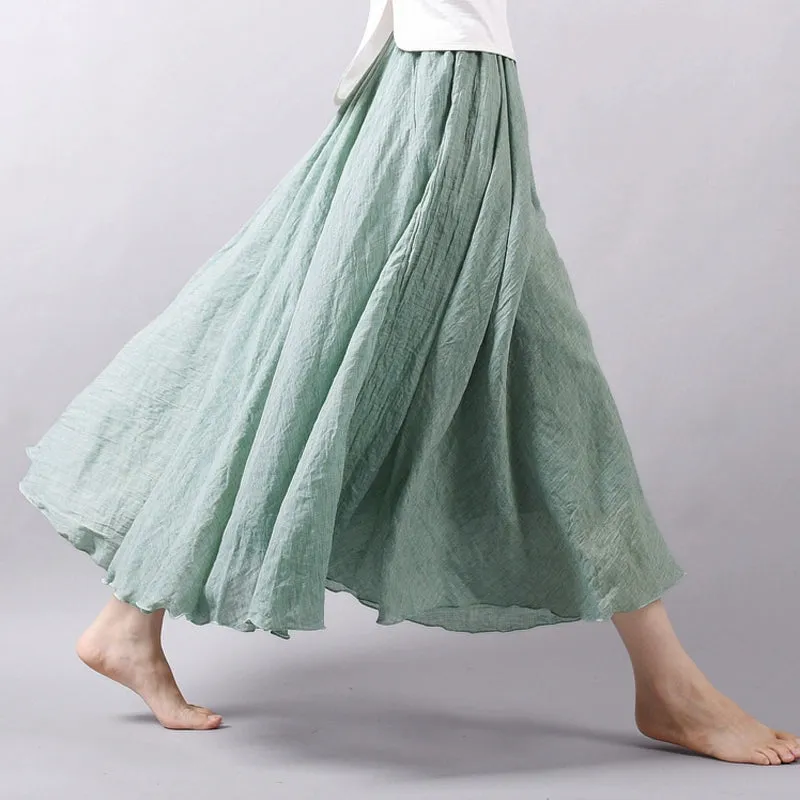 Women's Summer New Arrival Cotton and Linen A-line Skirt - Asymmetrical High Waist, Big Swing, Zen New Chinese Han Style