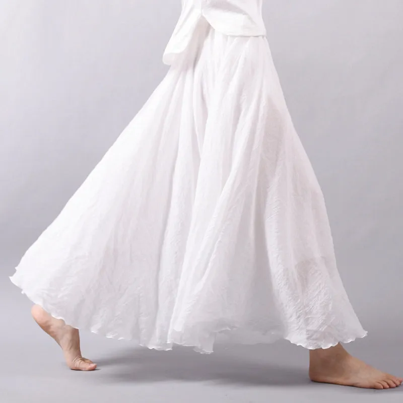 Women's Summer New Arrival Cotton and Linen A-line Skirt - Asymmetrical High Waist, Big Swing, Zen New Chinese Han Style