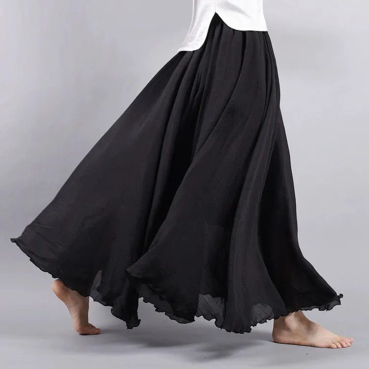 Women's Summer New Arrival Cotton and Linen A-line Skirt - Asymmetrical High Waist, Big Swing, Zen New Chinese Han Style