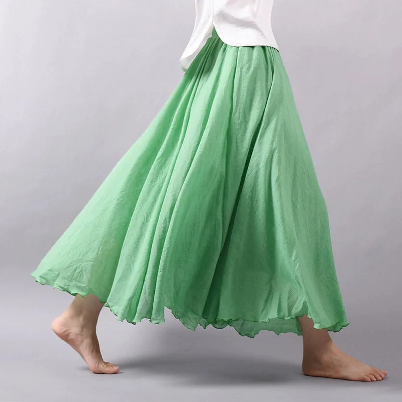 Women's Summer New Arrival Cotton and Linen A-line Skirt - Asymmetrical High Waist, Big Swing, Zen New Chinese Han Style