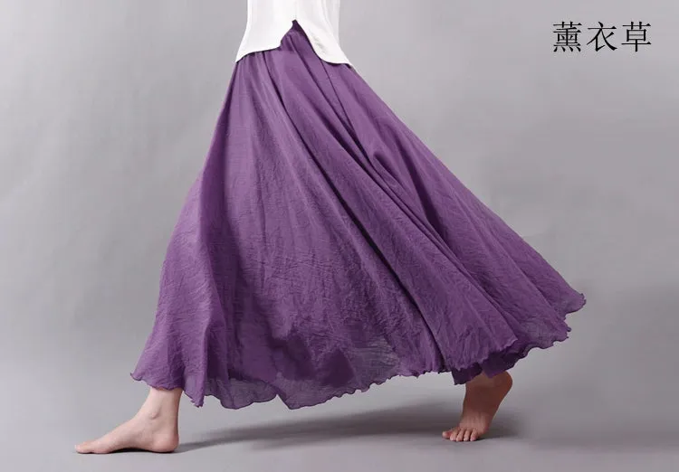 Women's Summer New Arrival Cotton and Linen A-line Skirt - Asymmetrical High Waist, Big Swing, Zen New Chinese Han Style