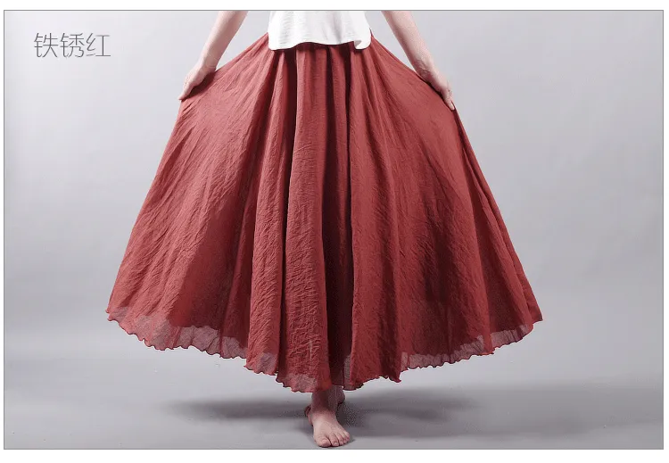 Women's Summer New Arrival Cotton and Linen A-line Skirt - Asymmetrical High Waist, Big Swing, Zen New Chinese Han Style