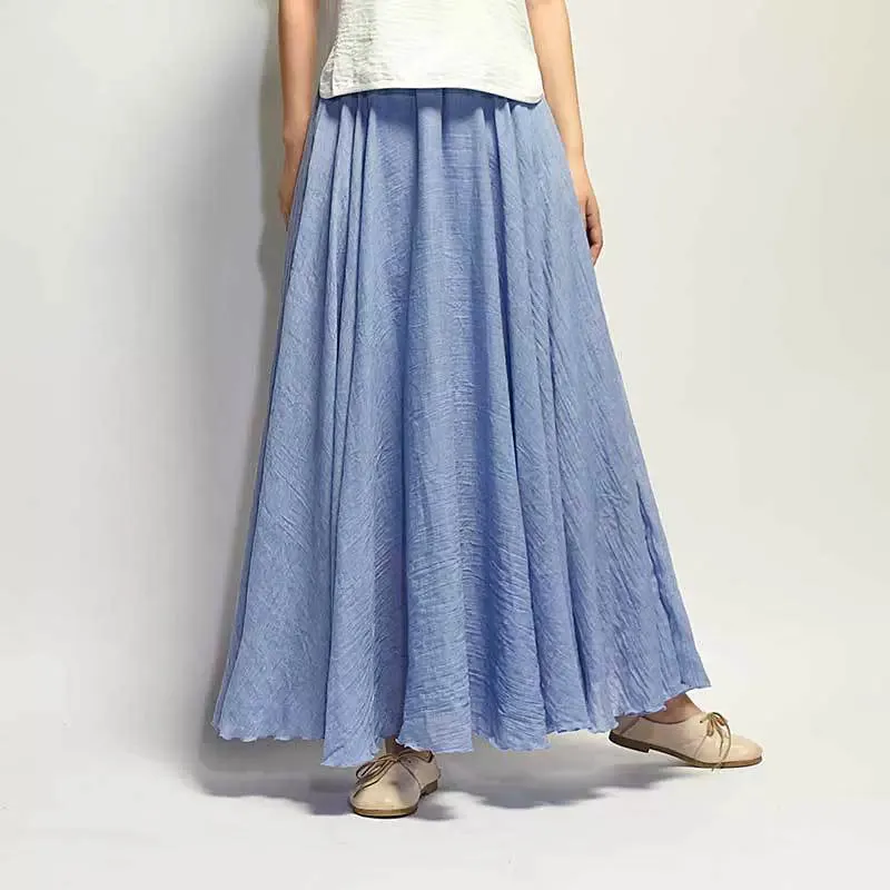 Women's Summer New Arrival Cotton and Linen A-line Skirt - Asymmetrical High Waist, Big Swing, Zen New Chinese Han Style