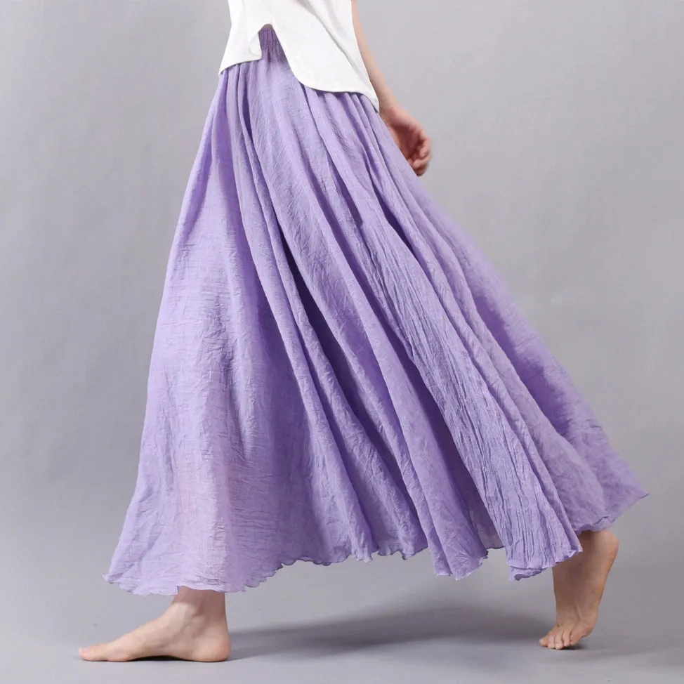 Women's Summer New Arrival Cotton and Linen A-line Skirt - Asymmetrical High Waist, Big Swing, Zen New Chinese Han Style