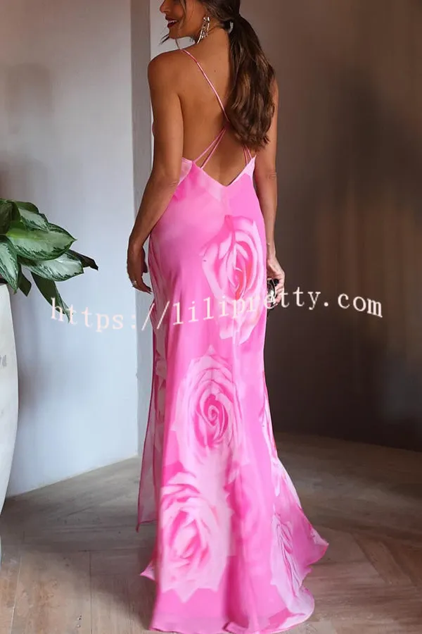 You Get The Picture Floral Cowl Neck Flowy Slit Maxi Dress